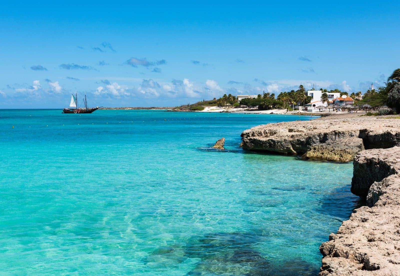 The schooner anchored off Aruba's coast near Palm Beach