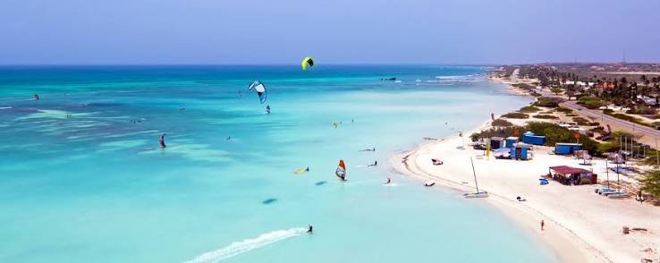 Aerial view of the coastline near Malmok, Aruba